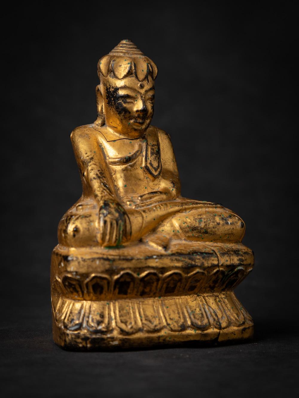 19th century antique wooden Burmese Lotus Buddha statue in Bhumisparsha Mudra 1