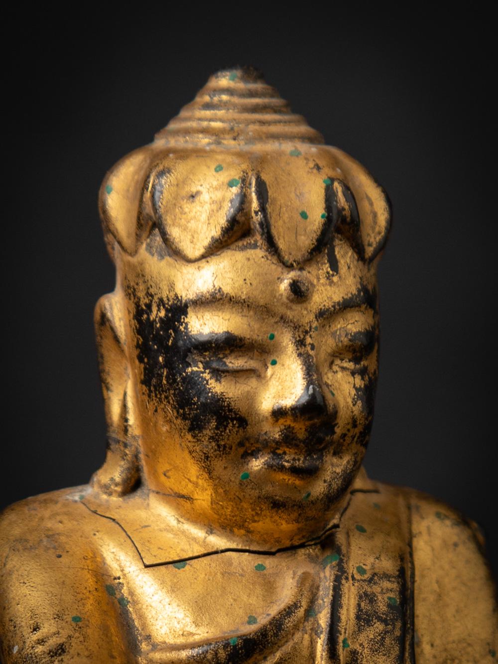19th century antique wooden Burmese Lotus Buddha statue in Bhumisparsha Mudra 3