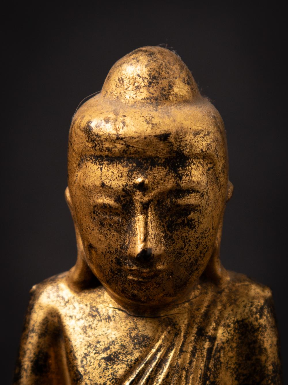19th century Antique wooden Burmese Lotus Buddha statue in Bhumisparsha Mudra 3