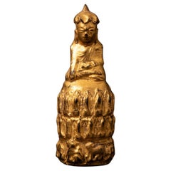 19th century Antique wooden Burmese Lotus Buddha statue in Bhumisparsha Mudra