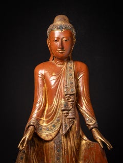 19th century Antique wooden Burmese Mandalay Buddha from Burma