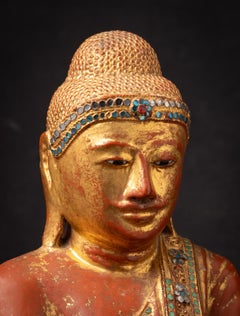 Antiker burmesischer Mandalay-Buddha aus Holz aus Burma aus dem 19. Jahrhundert