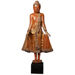 19th century Antique wooden Burmese Mandalay Buddha from Burma
