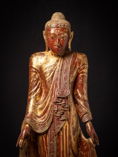 19th century Antique wooden Burmese Mandalay Buddha statue from Burma