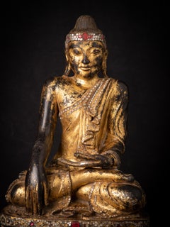19th century Antique wooden Burmese Mandalay Buddha statue from Burma