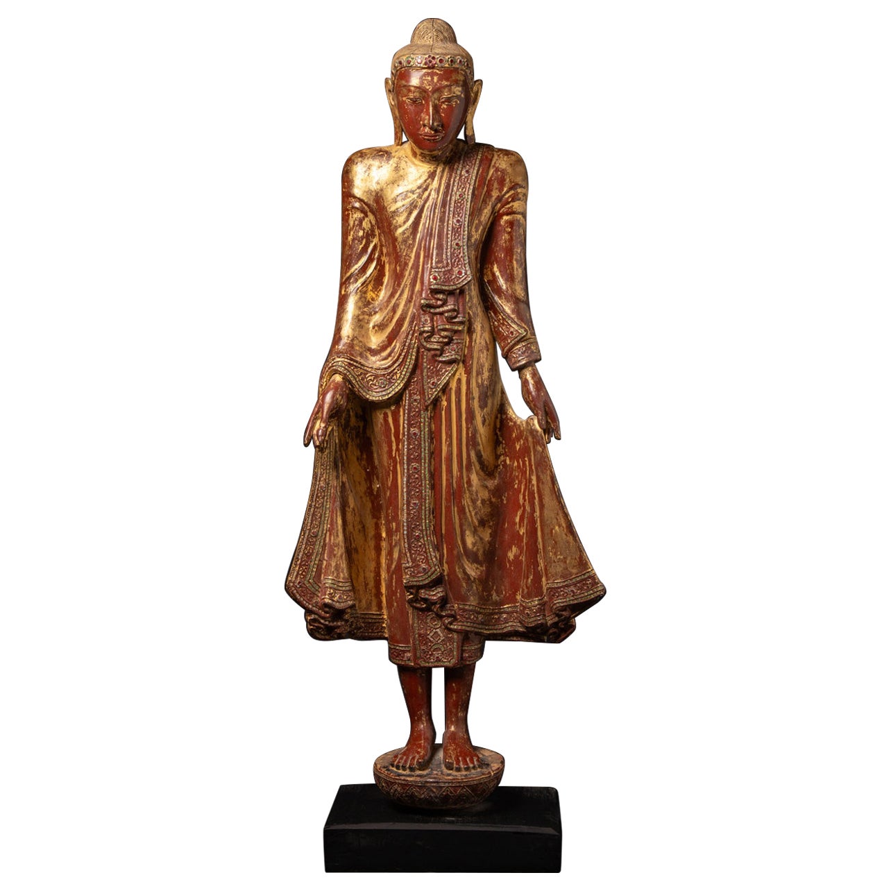 19th century Antique wooden Burmese Mandalay Buddha statue from Burma
