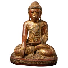 19th century Antique wooden Burmese Mandalay Buddha statue from Burma