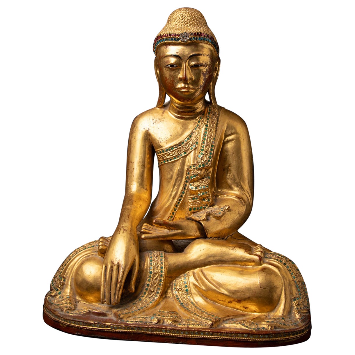 19th century Antique wooden Burmese Mandalay Buddha statue from Burma