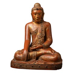 19th century Antique wooden Burmese Mandalay Buddha statue from Burma