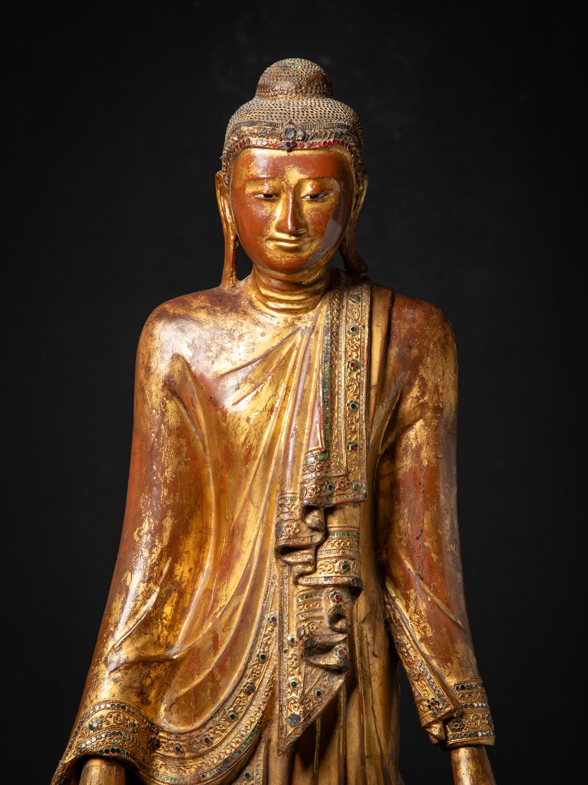 19th Century 19th century Antique wooden Burmese Mandalay Buddha statue in Mandalay style For Sale