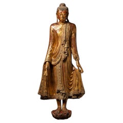 19th century Antique wooden Burmese Mandalay Buddha statue in Mandalay style