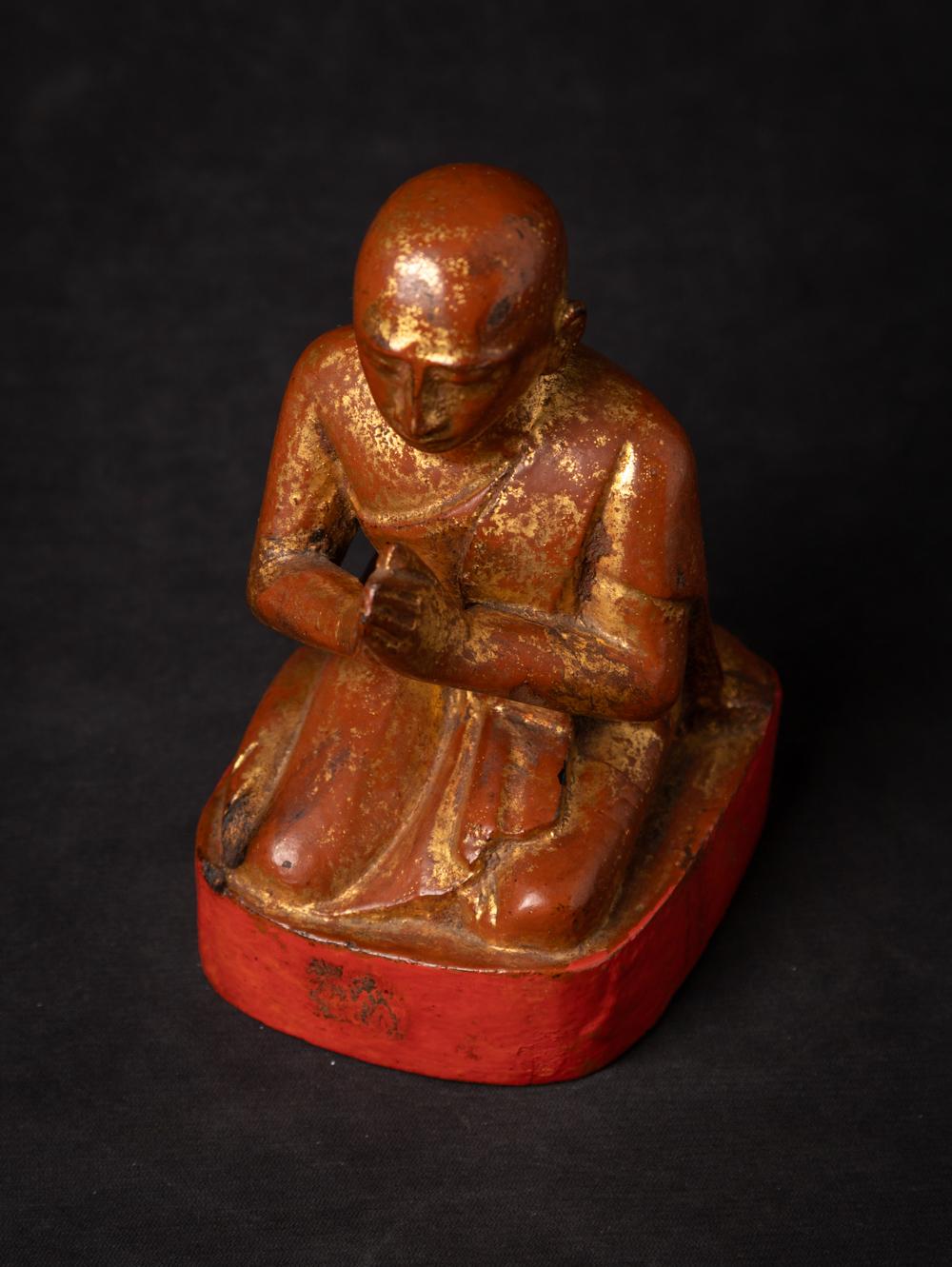 19th century Antique wooden Burmese Monk statue from Burma 6