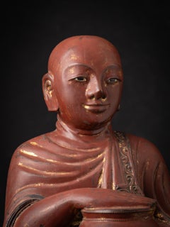 19th century Antique wooden Burmese Monk statue from Burma