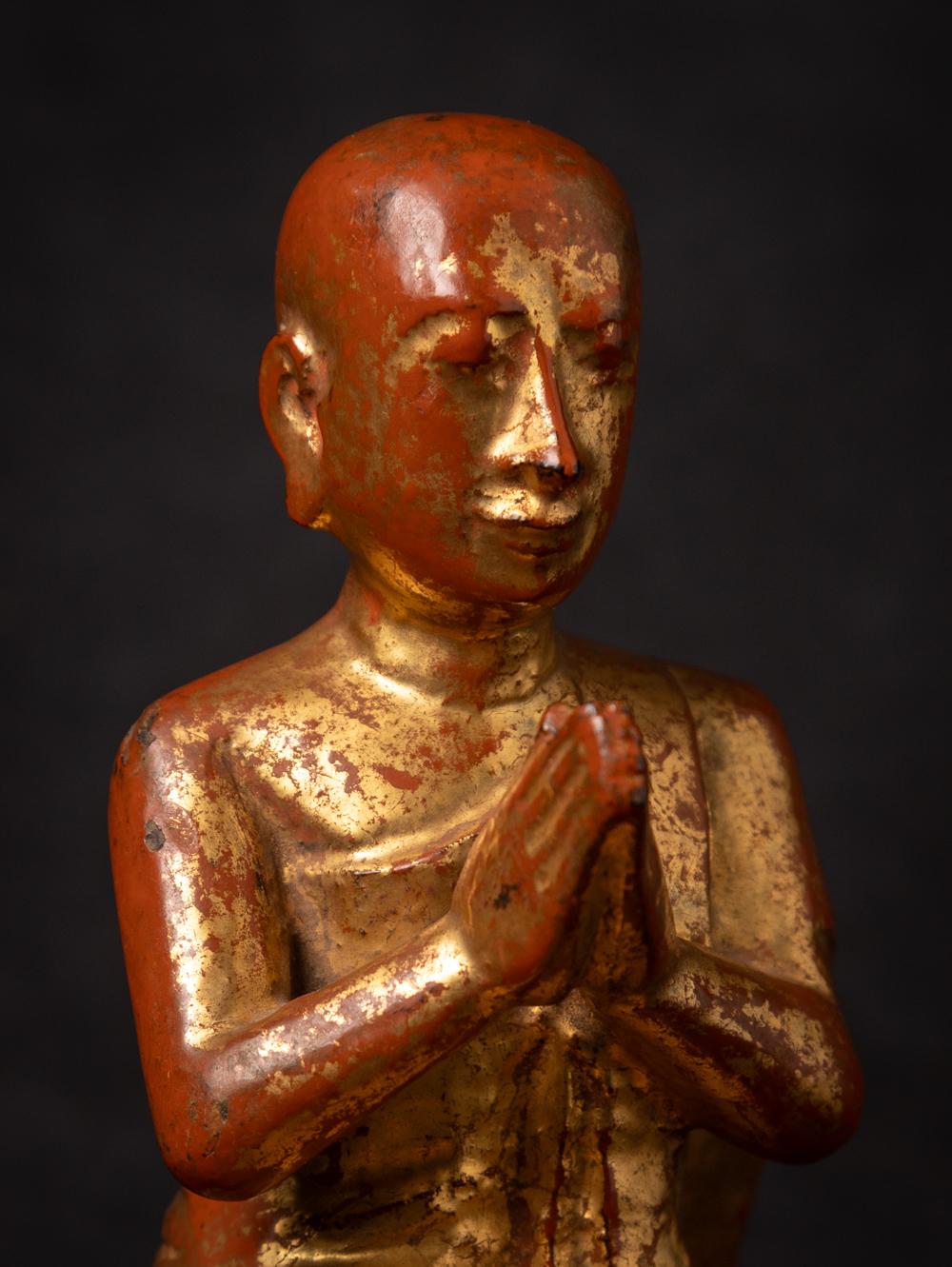 19th Century 19th century Antique wooden Burmese Monk statue from Burma