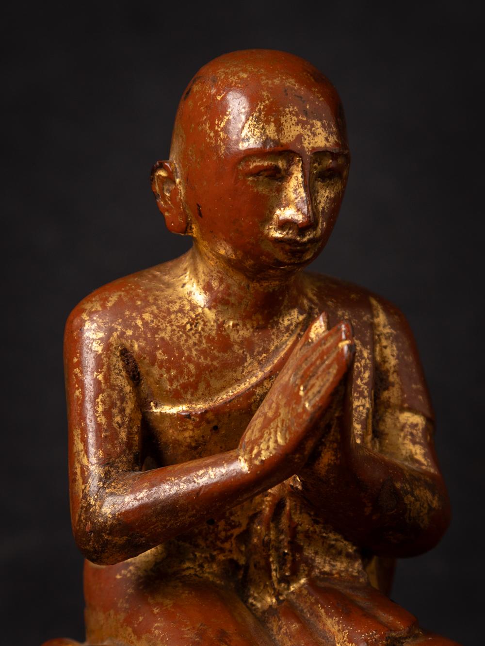 Wood 19th century Antique wooden Burmese Monk statue from Burma