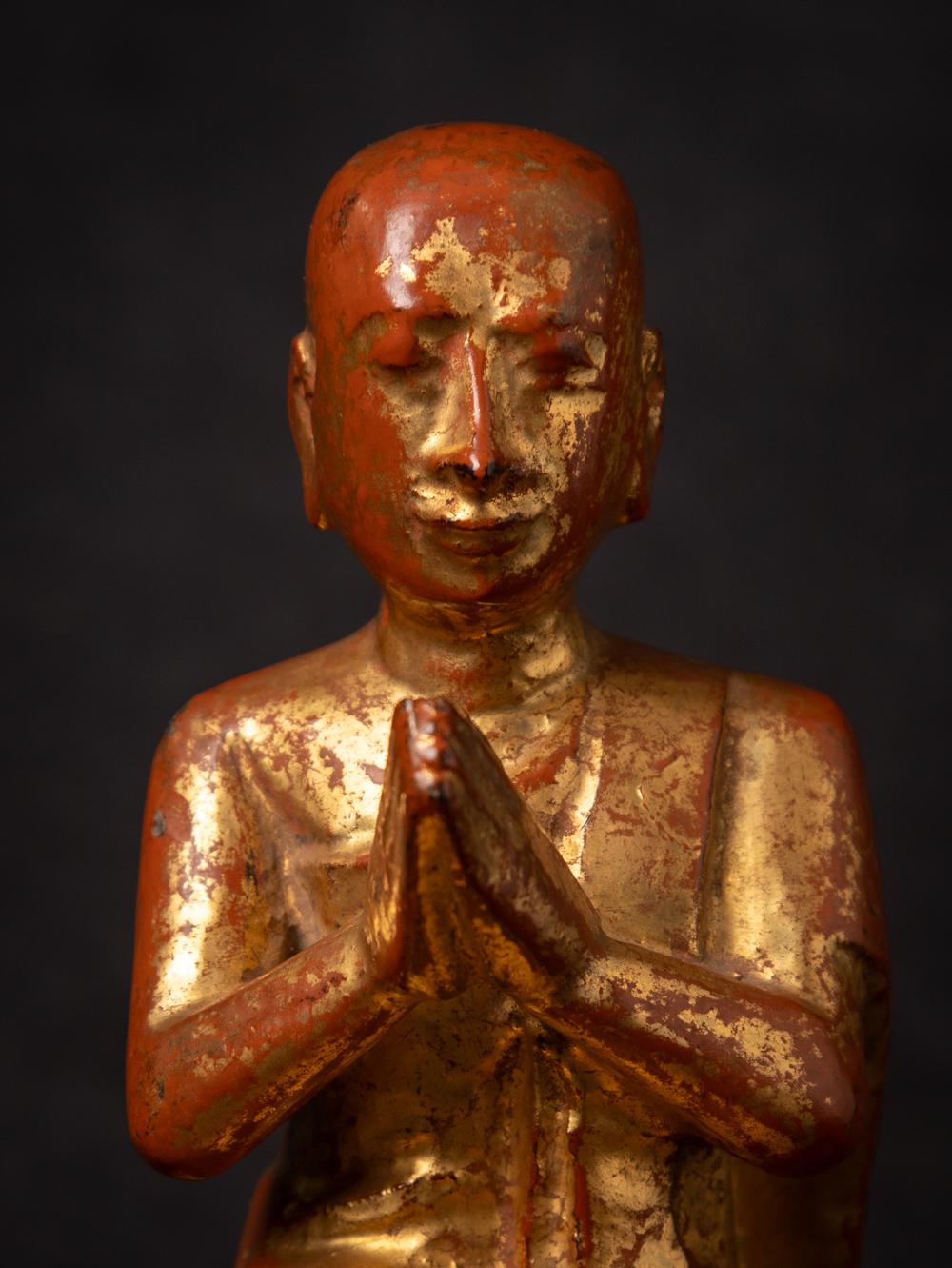 19th century Antique wooden Burmese Monk statue from Burma 1