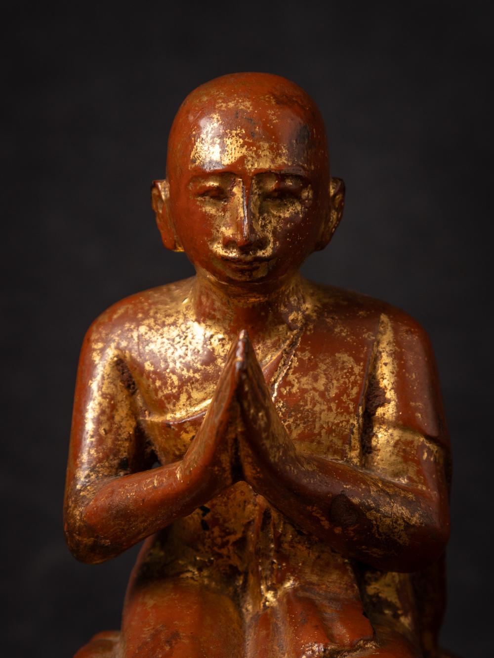 19th century Antique wooden Burmese Monk statue from Burma 2