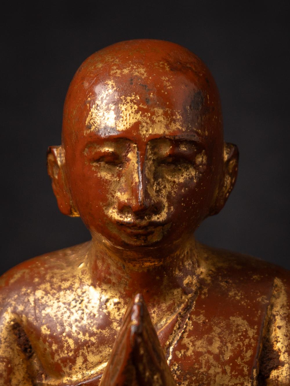 19th century Antique wooden Burmese Monk statue from Burma 3