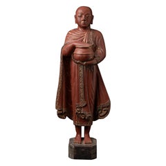 19th century Antique wooden Burmese Monk statue from Burma