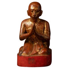 19th century Antique wooden Burmese Monk statue from Burma