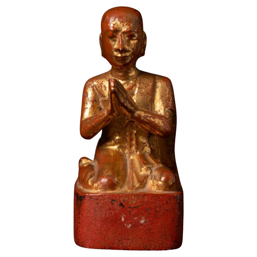 19th century Antique wooden Burmese Monk statue from Burma