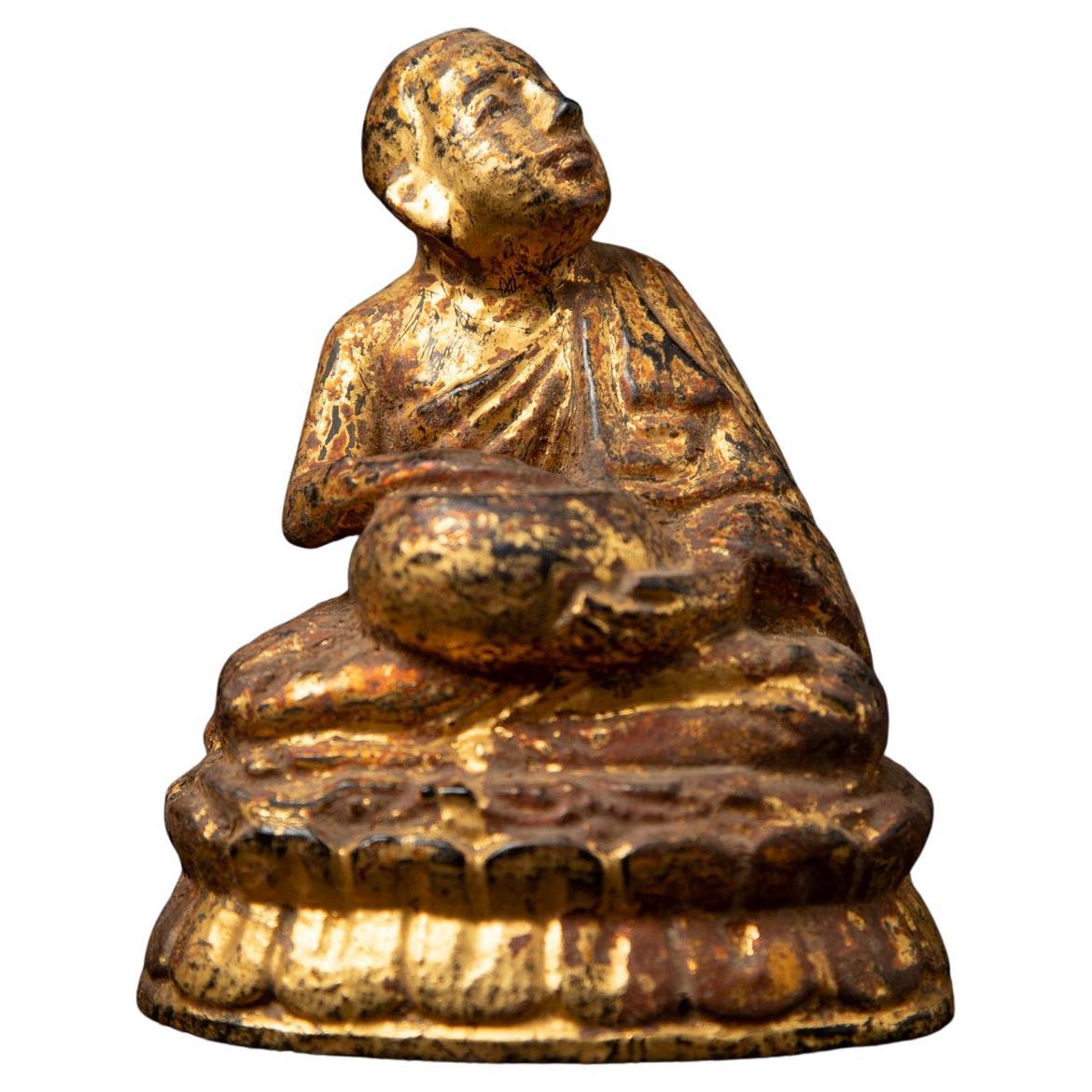 19th century Antique wooden Burmese Monk statue from Burma