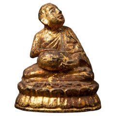 19th century Antique wooden Burmese Monk statue from Burma