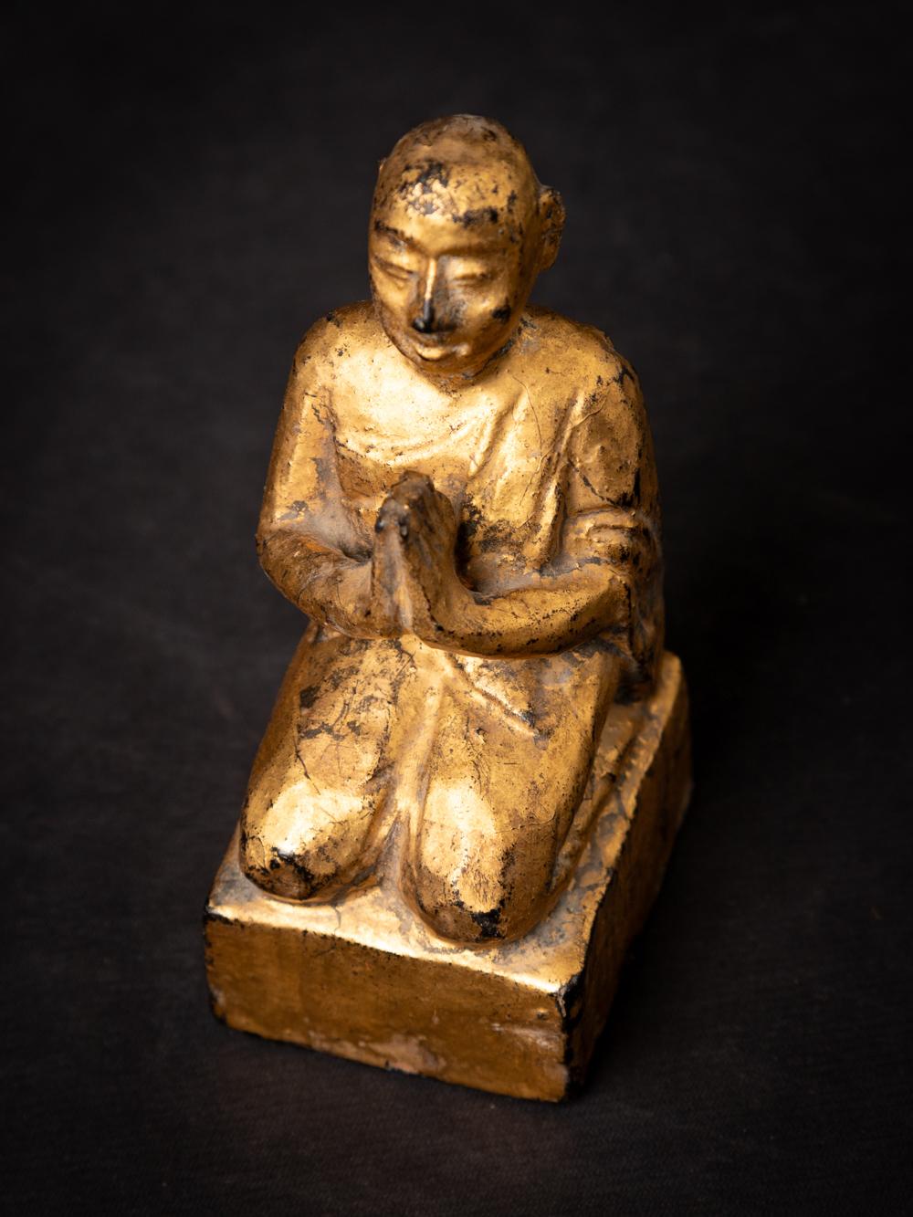 19th century Antique wooden Burmese Monk statue from Burma - Originalbuddhas 5