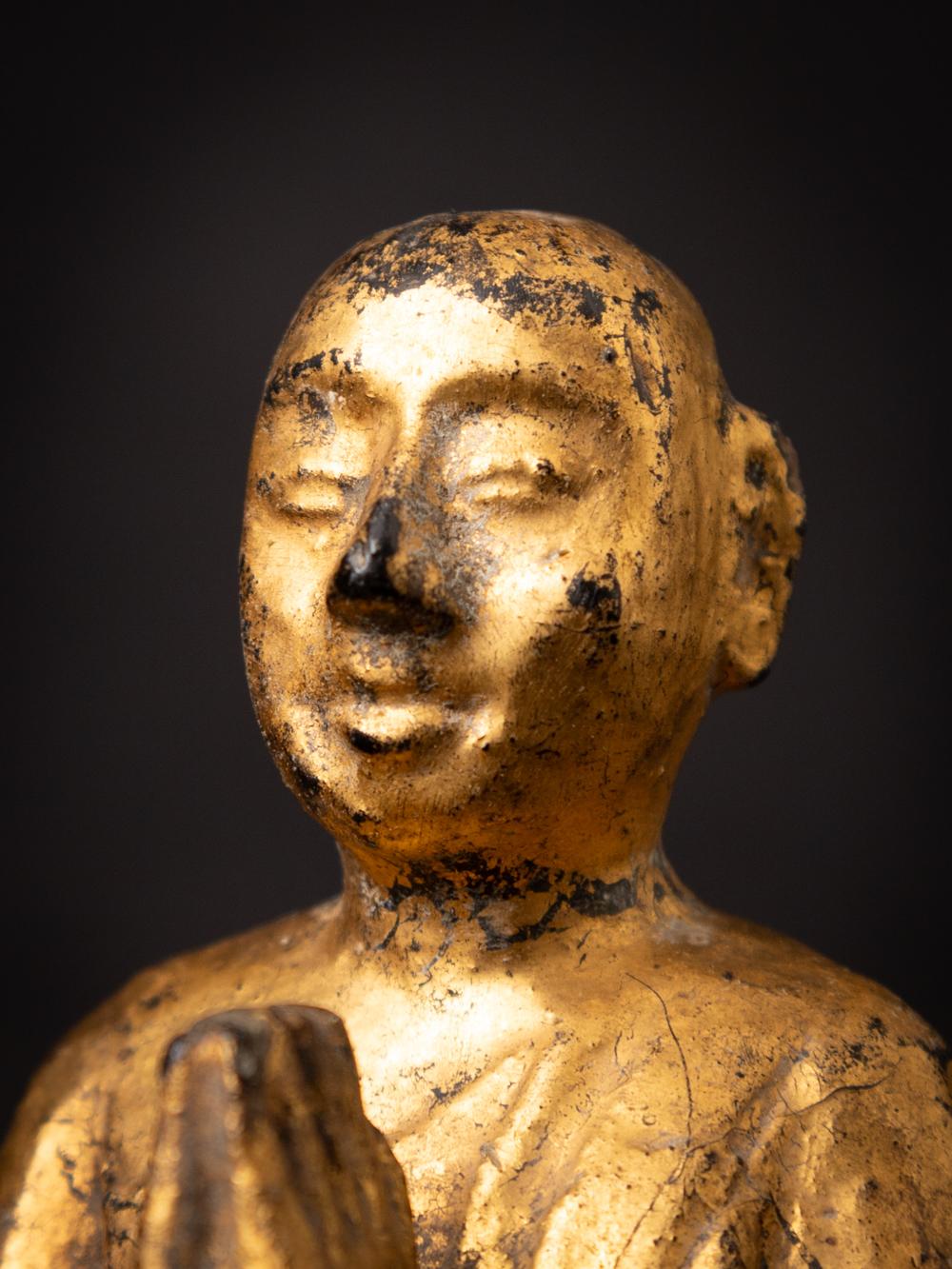 19th century Antique wooden Burmese Monk statue from Burma - Originalbuddhas For Sale 7
