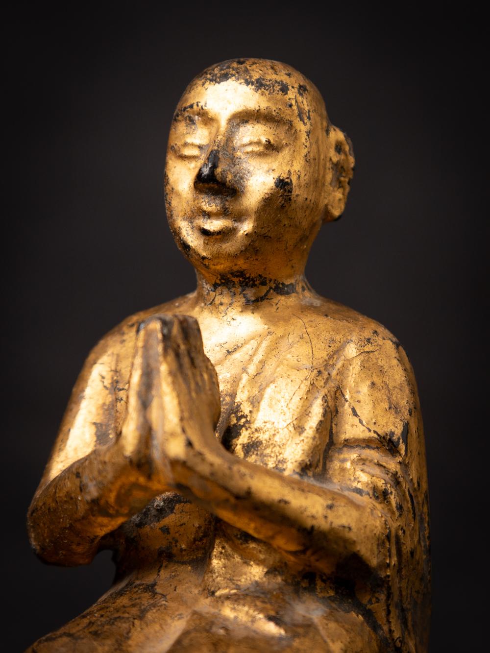 19th century Antique wooden Burmese Monk statue from Burma - Originalbuddhas 9