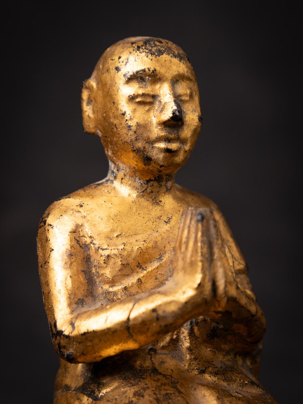 19th Century 19th century Antique wooden Burmese Monk statue from Burma - Originalbuddhas