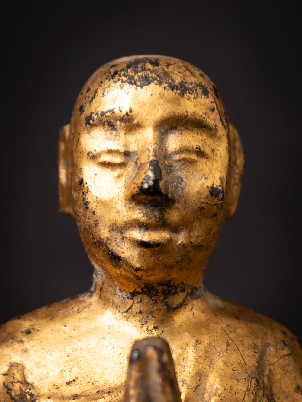 19th century Antique wooden Burmese Monk statue from Burma - Originalbuddhas For Sale 2