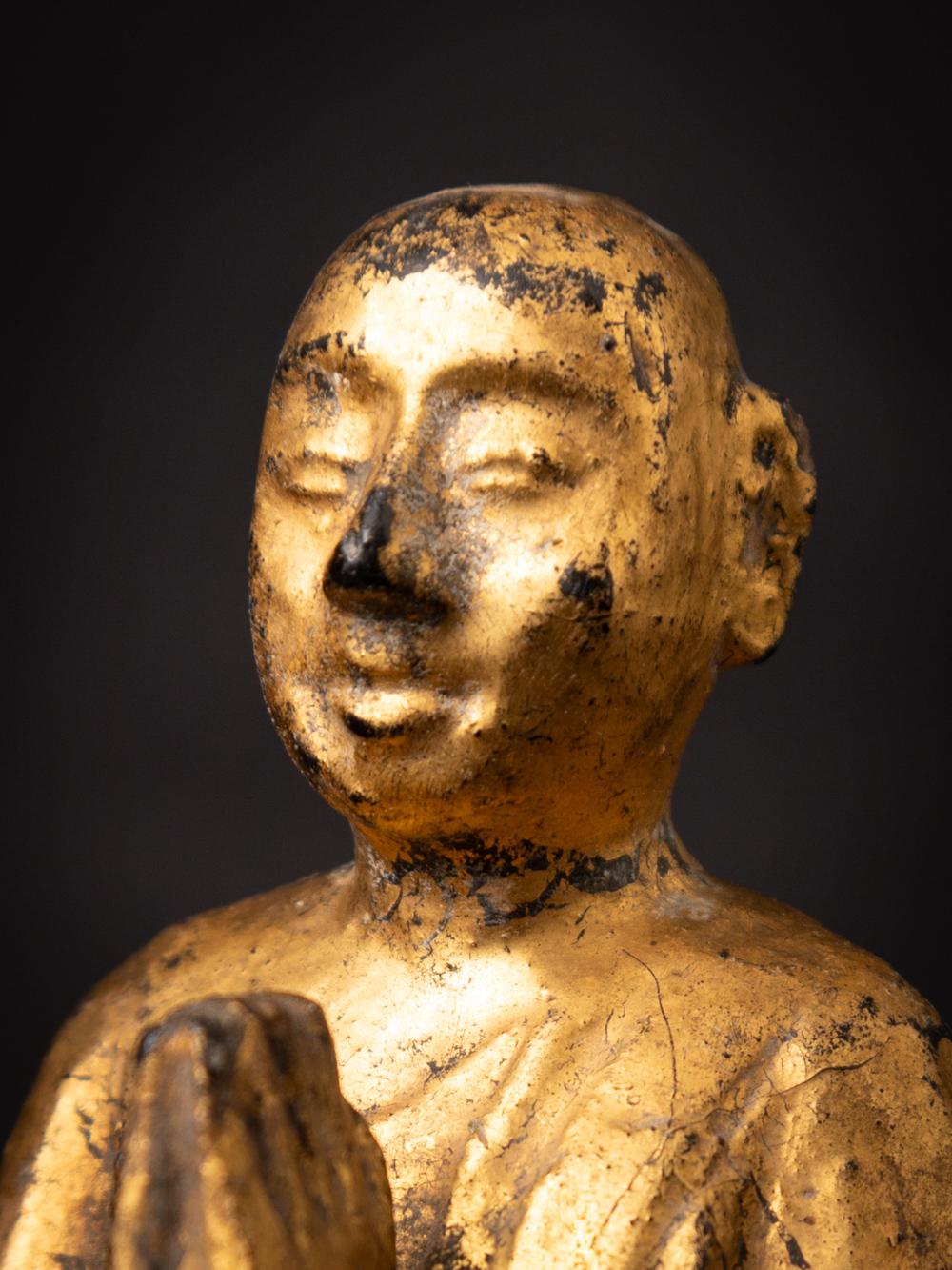 19th century Antique wooden Burmese Monk statue from Burma - Originalbuddhas 4