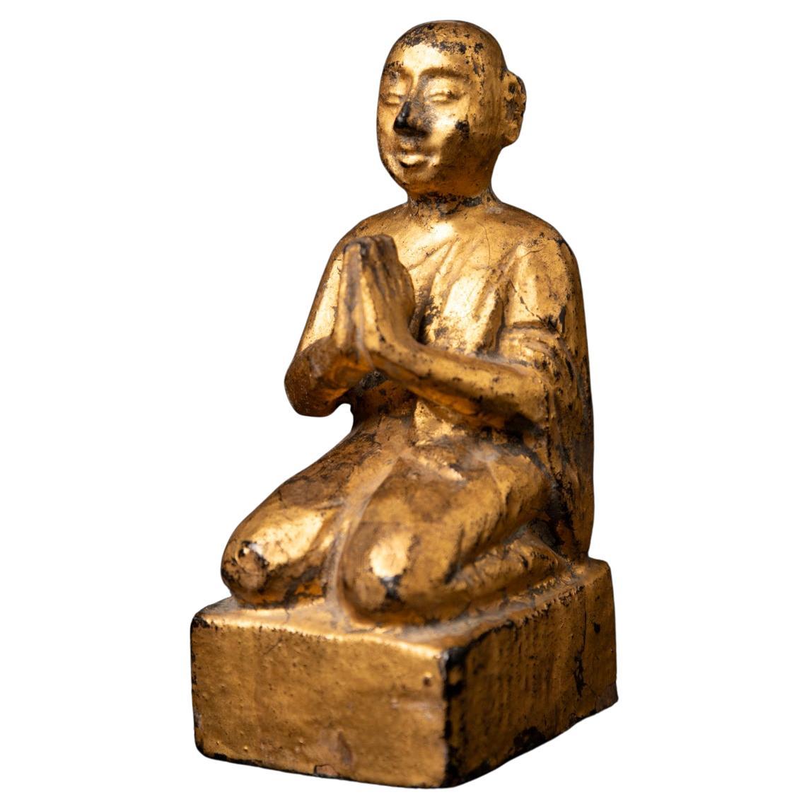 19th century Antique wooden Burmese Monk statue from Burma - Originalbuddhas For Sale