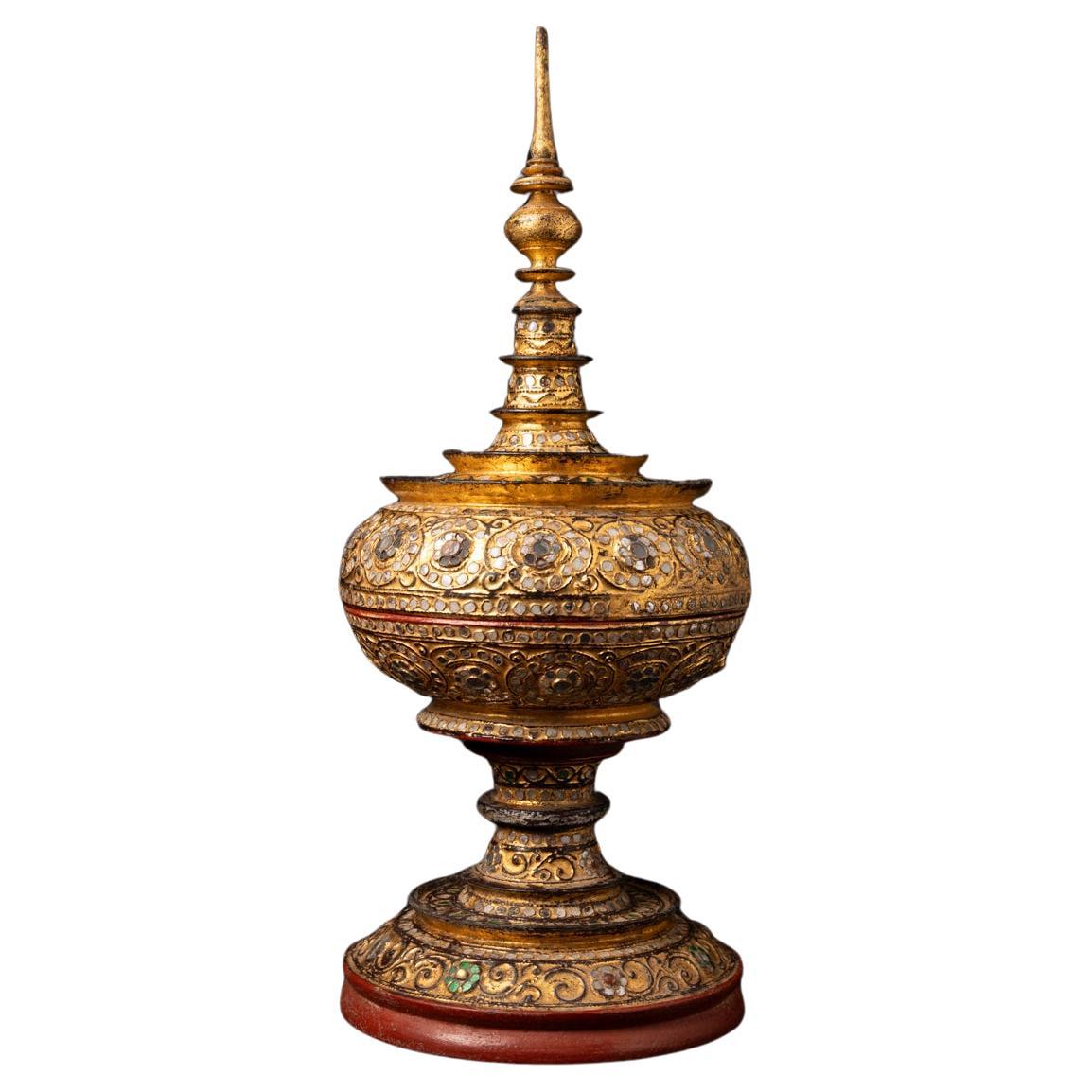 19th century Antique wooden Burmese offering vessel For Sale