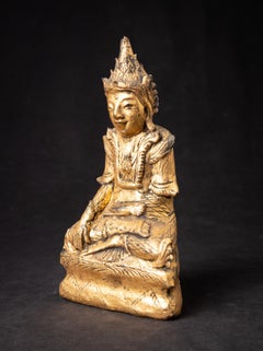 19th century Antique wooden Burmese Shan Buddha from Burma in Bhumisparsha Mudra