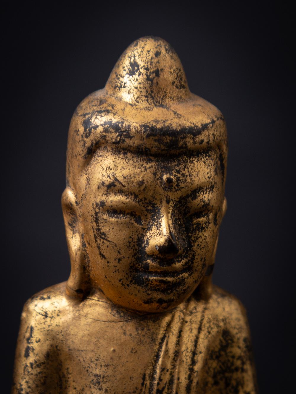 19th century antique wooden Burmese Shan Buddha in Bhumisparsha mudra For Sale 5