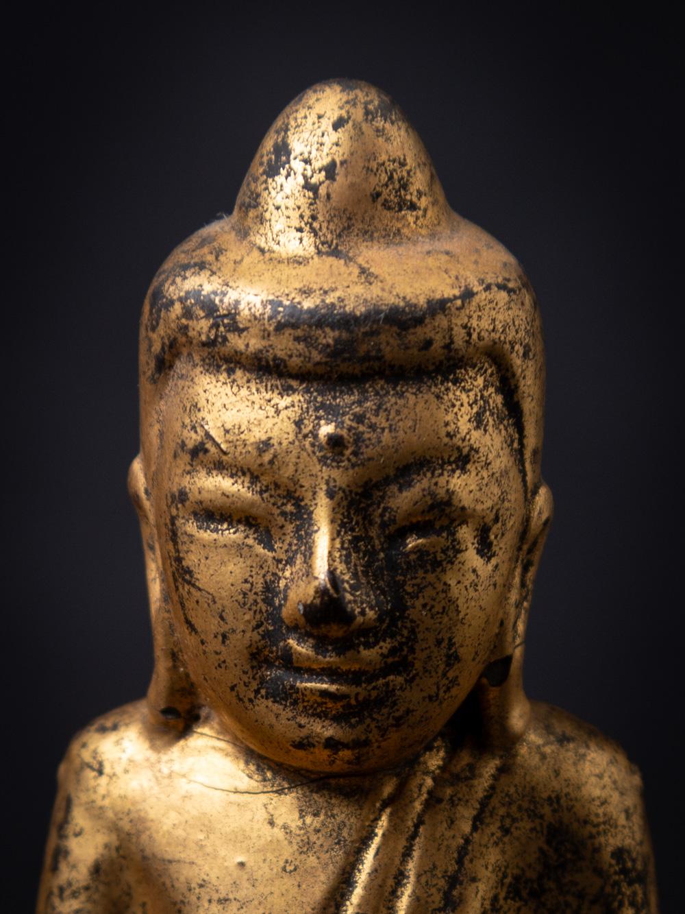 19th century antique wooden Burmese Shan Buddha in Bhumisparsha mudra For Sale 6