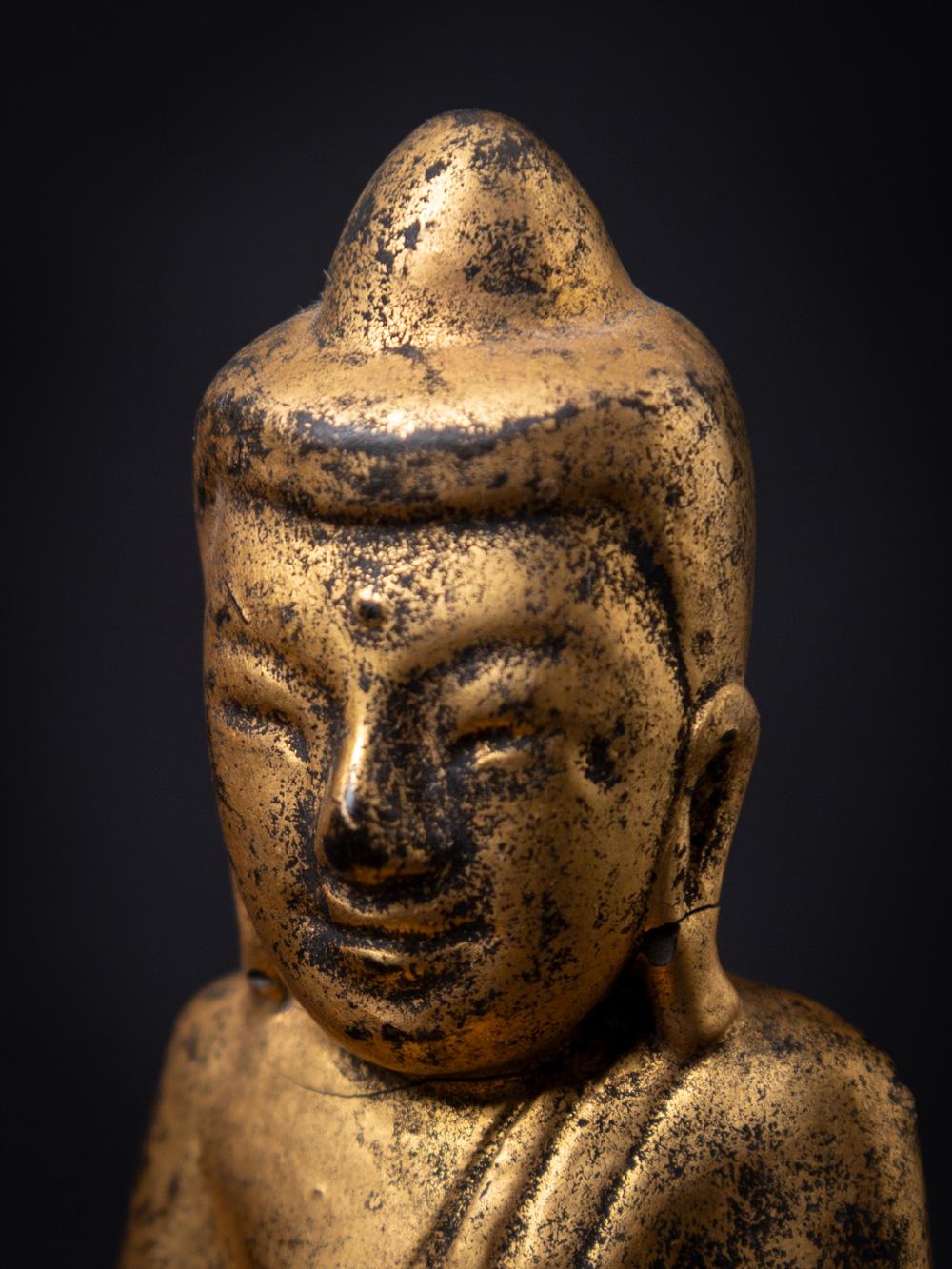 19th century antique wooden Burmese Shan Buddha in Bhumisparsha mudra For Sale 10