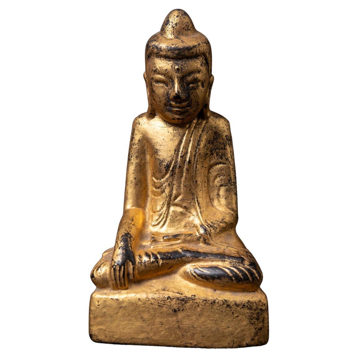 Antiker burmesischer Shan-Buddha aus Holz in Bhumisparsha-Mudra aus dem 19. Jahrhundert