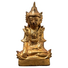 19th century Antique wooden Burmese Shan Buddha in Bhumisparsha Mudra