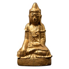 19th century Antique wooden Burmese Shan Buddha statue from Burma