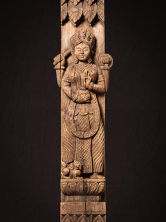 19th century Antique wooden Burmese temple panel with female Spirit