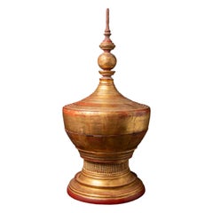 19th century Antique wooden gilded Burmese offering vessel from India
