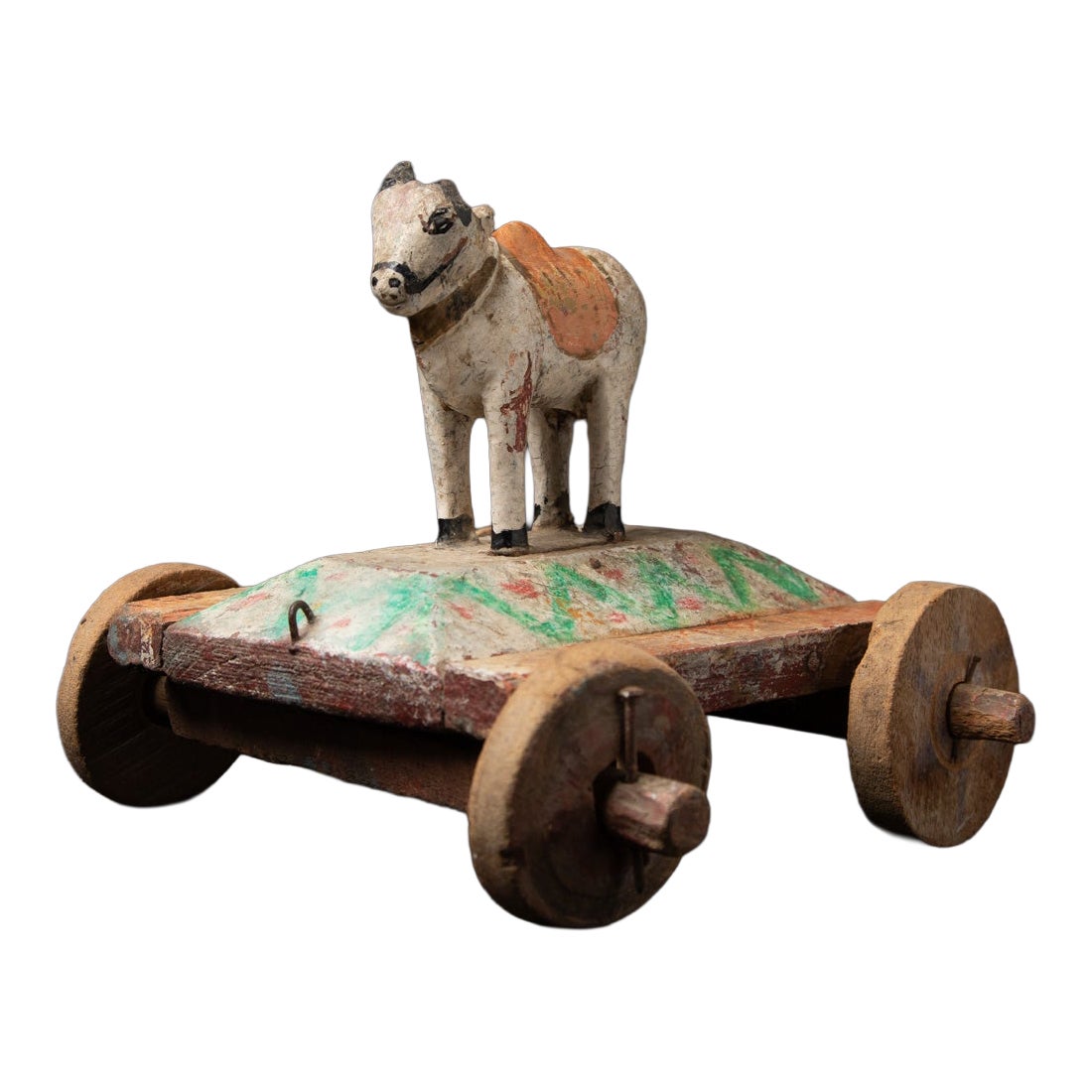 Antiker Nandi-Stier aus Holz aus Indien, 19. Jahrhundert