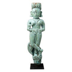 19th century Antique wooden Indian statue of a mother figure with child