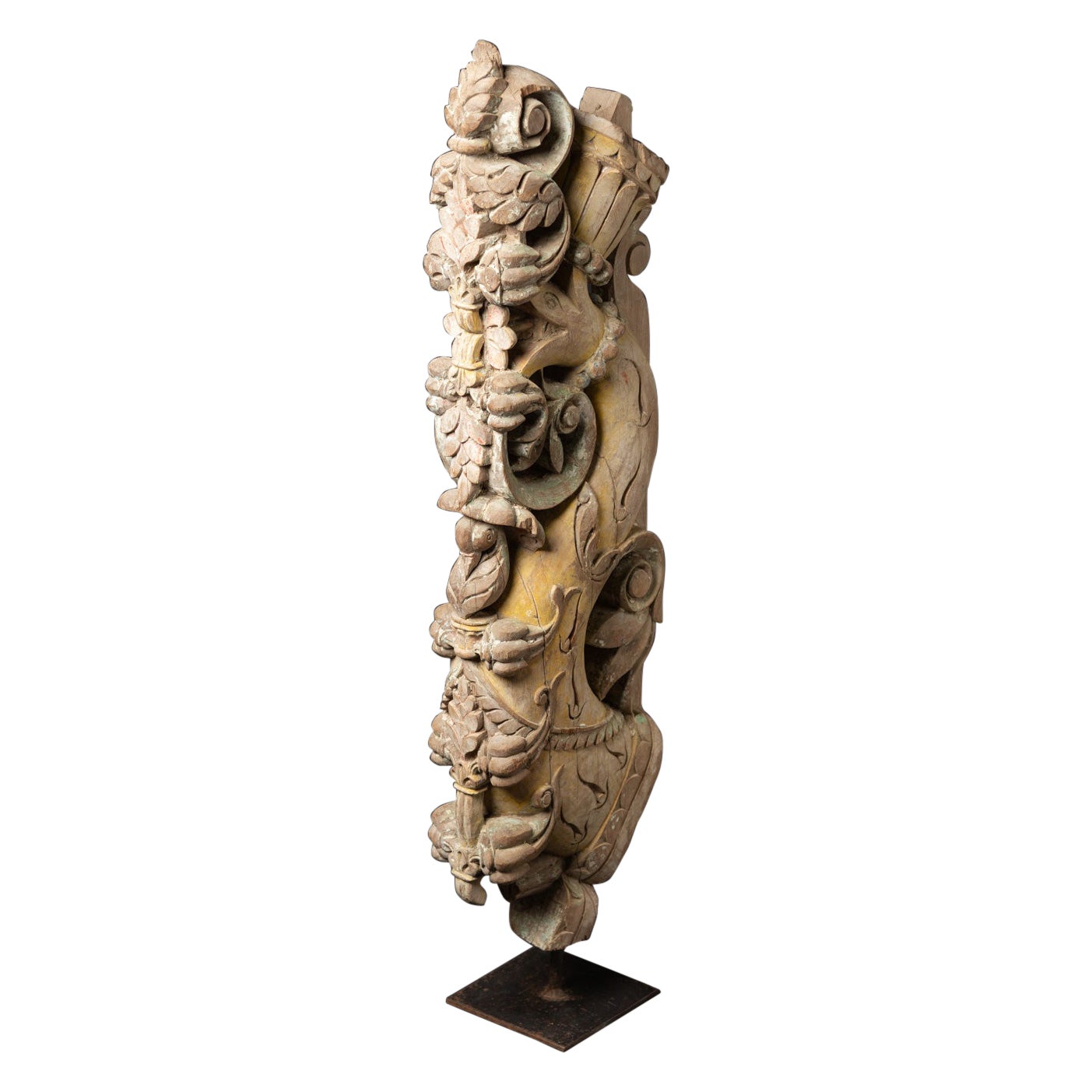 19th century Antique wooden Indian Tempel fragment from India For Sale