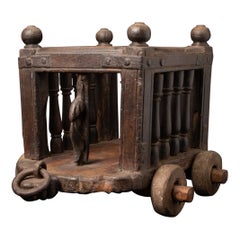 19th century Antique wooden Indian temple chariot from India