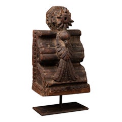 19th century Antique wooden Indian temple fragment from India