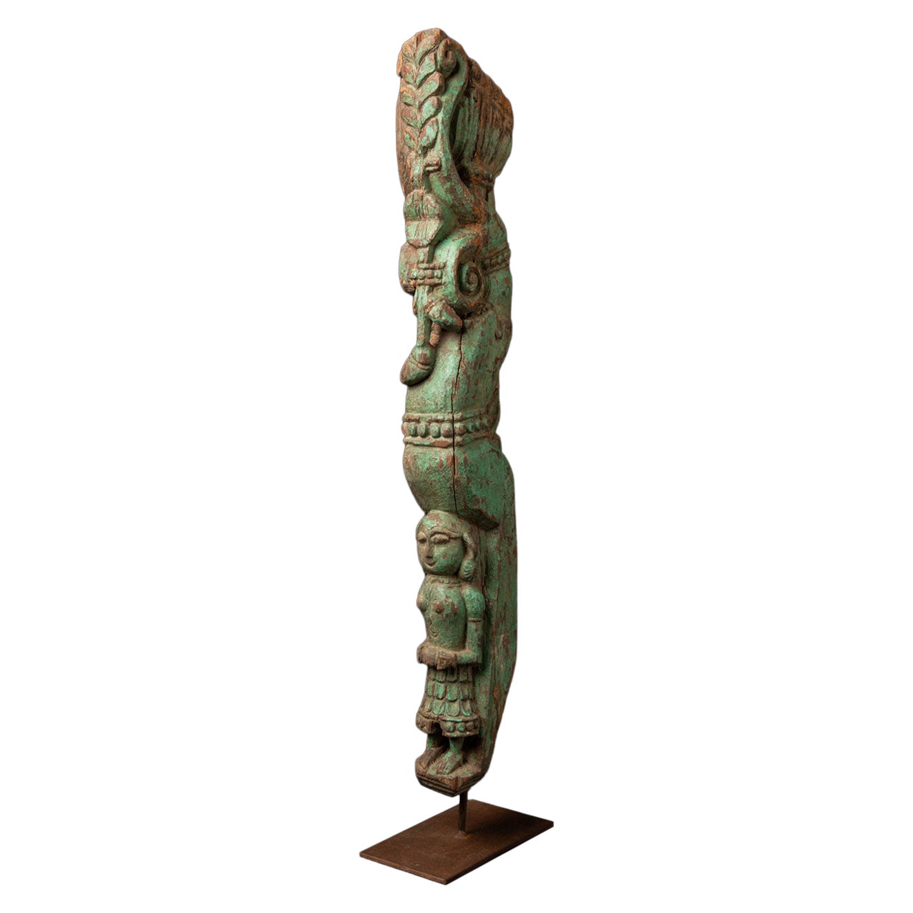Panneau de temple indien ancien en bois du 19ème siècle